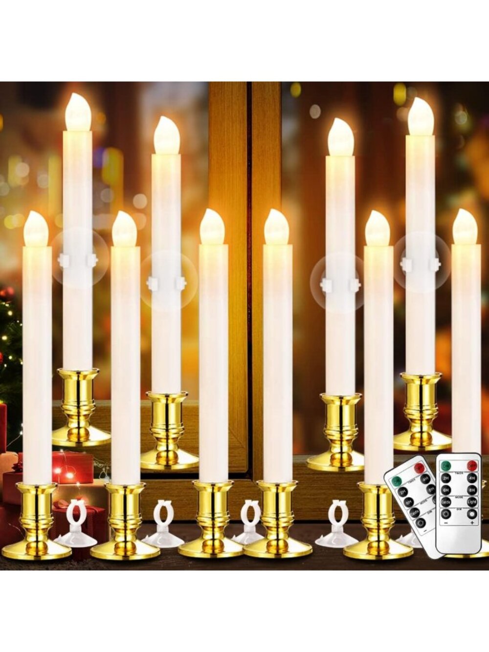10 Pack LED Window Candles with Remote Timer - Flameless Christmas Decor Lights